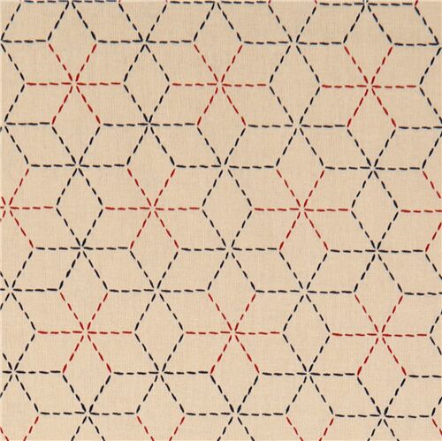 Tissu au coloris naturel avec un motif asanoha étoiles zigzags Tissu