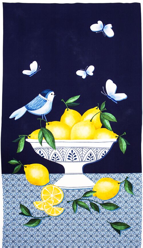 Oiseau Frais Au Citron Papillon Bol De Fruits Panneau Tissu