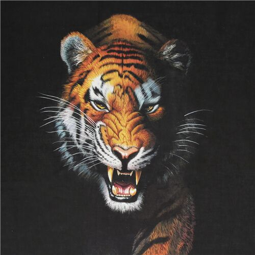 Orange Tiger wildes Tier Streifen Robert Kaufman schwarzer Stoff