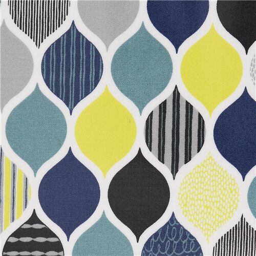 Oxford laminate fabric chevron bauble blue grey yellow Cosmo Fabric
