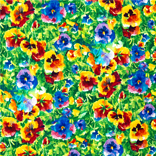 Stiefmtterchen Blumen Baumwollstoff bunte Blumen grnes Laub USA Stoff