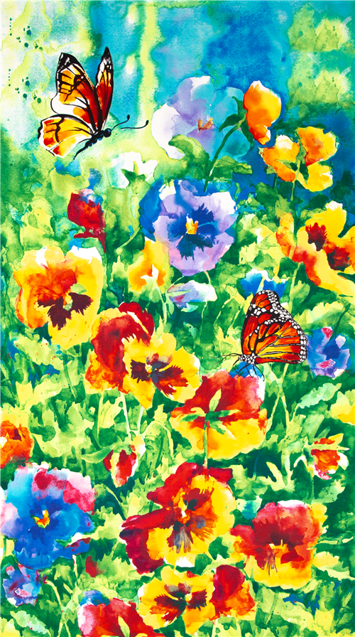 Pensées Papillons Fleurs De Jardin Panneau Tissu