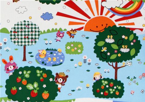 Park Bear Kokka Fabric blue from Japan kawaii Fabric