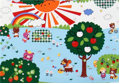 Park Bear Kokka Fabric blue from Japan kawaii half yard 2