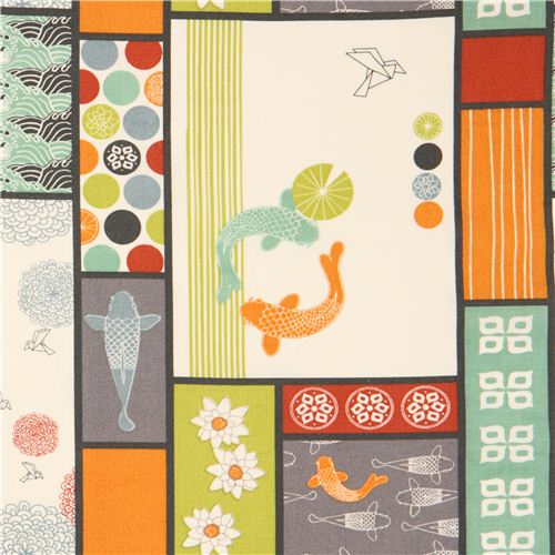 Patchwork Koi Fisch Blume Origami Bio-Stoff birch USA Stoff