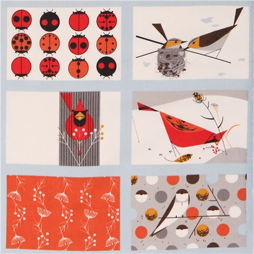 Patchwork bird ladybug organic fabric birch Cardinal Patch Fabric