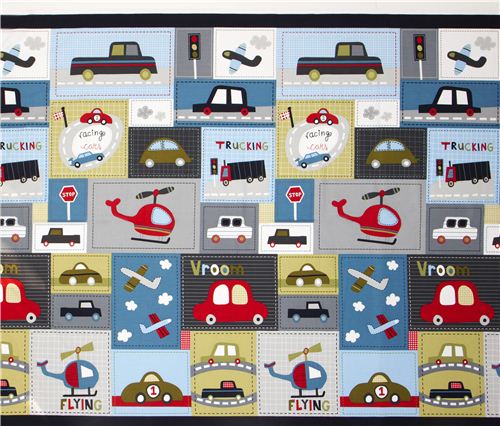 Patchwork fabric with car helicopter airplane Robert Kaufman 2