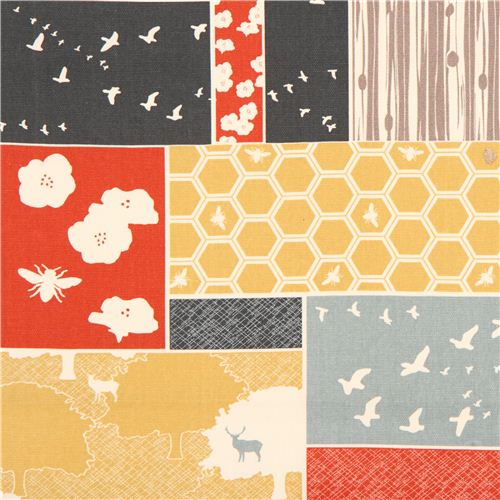 Toile bio par birch en patchwork, fort, cerfs et abeilles Tissu