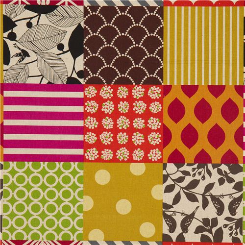 Toile Echino Piece, avec du patchwork marron-jaune-orange Tissu