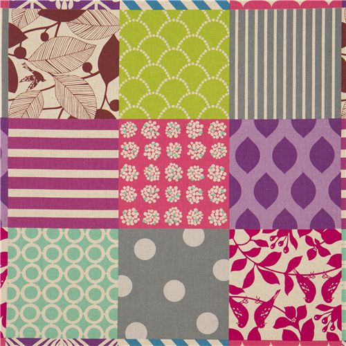 Tessuto telato patchwork Echino toni rosa/grigio/viola Tessuto