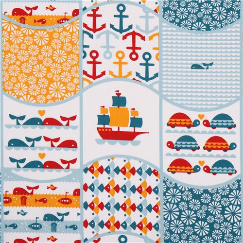 Patchwork Meer Wal Anker Schiff birch Bio-Stoff Waves Patch Stoff