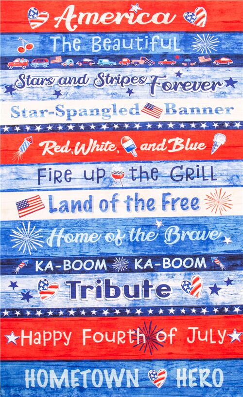 Patriotic Words Fourth of July Stripe Panel Fabric