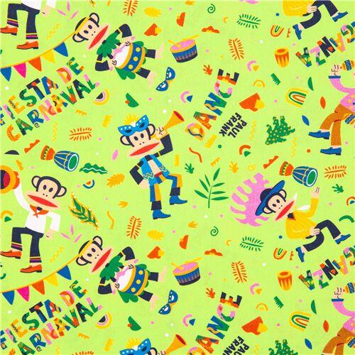 Tissu coton vert Paul Frank, bannires Fiesta De Carnaval, musique Tissu