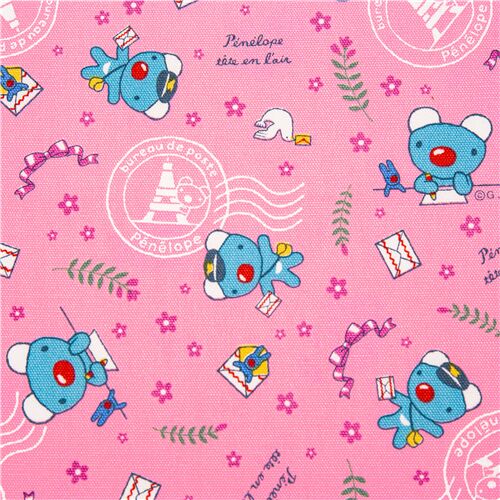 Tela oxford rosa con koala Penelope licencia Sanrio carta postal correos Paris Tela