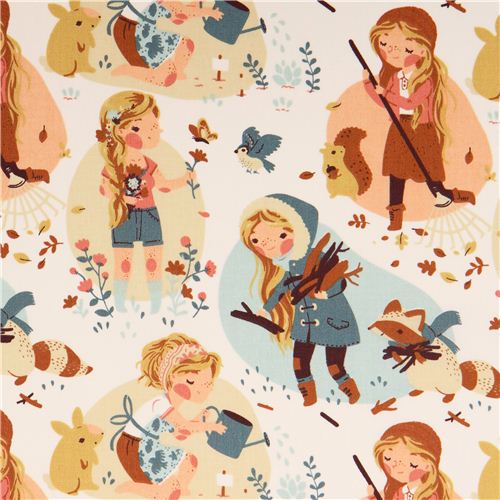 Penny's Seasons Wald Tiere Mdchen Jahreszeiten birch Bio-Stoff aus den USA Stoff