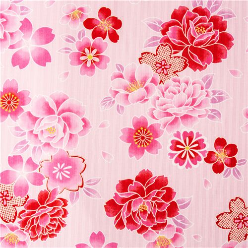 tessuto rosa leggero peonie rosse dal Giappone cotone lenzuola Tessuto