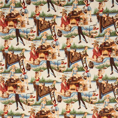 Pin up Frauen in den Bergen Stoff von Alexander Henry  0