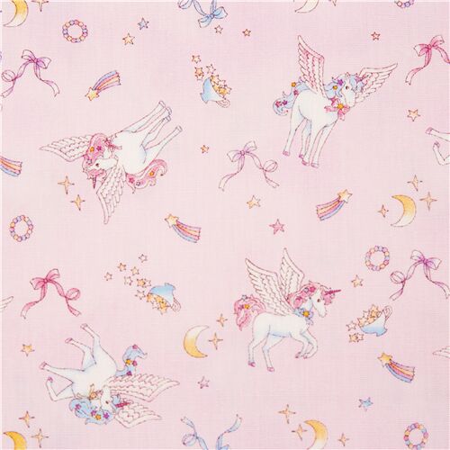 Magical Animals Winged Unicorn Ribbons Fabric
