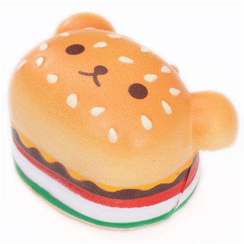 Squishy kawaii, hamburger en forme de tête dours avec un visage 3