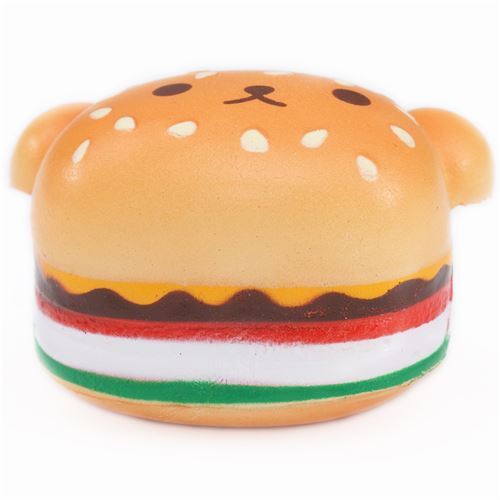 Squishy kawaii, hamburger en forme de tête dours avec un visage 2