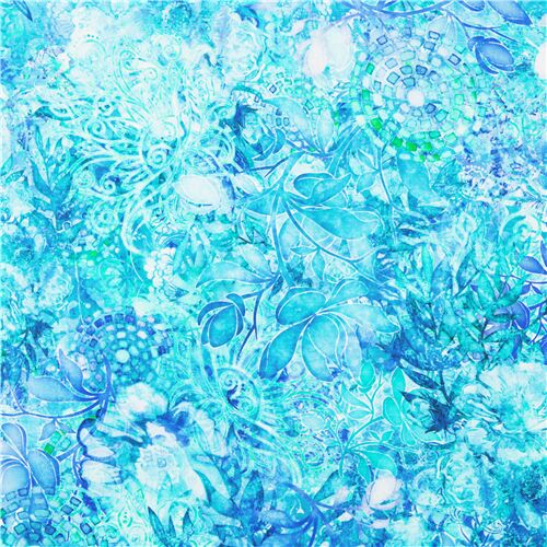 Quilting Treasures aqua teal blue color graded flower fabric Fabric