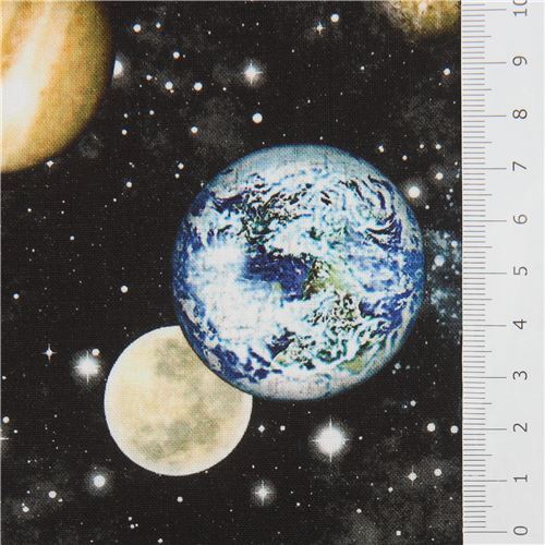 Chutes de tissu de (40 x 109 cm) - Tissu Quilting Treasures noir avec lespace et des plan�tes 2