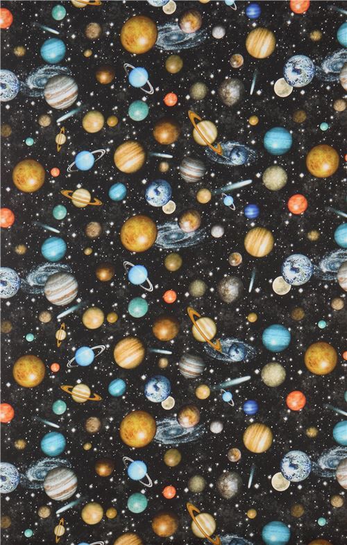 Chutes de tissu de (40 x 109 cm) - Tissu Quilting Treasures noir avec lespace et des plan�tes 3