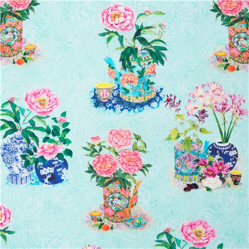 Beautiful Oriental Tea Pots Flower Vases Fabric