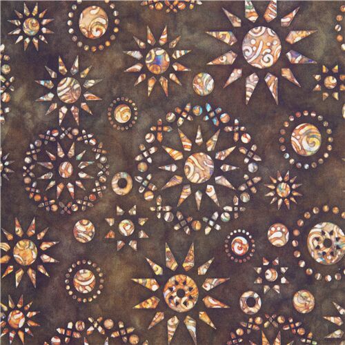 Tissu en coton Quilting Treasures marron avec des motifs de soleils, USA Tissu