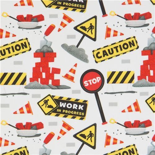 Fat Quarter (50 x 54 cm) - Quilting Treasures construction site fabric in white