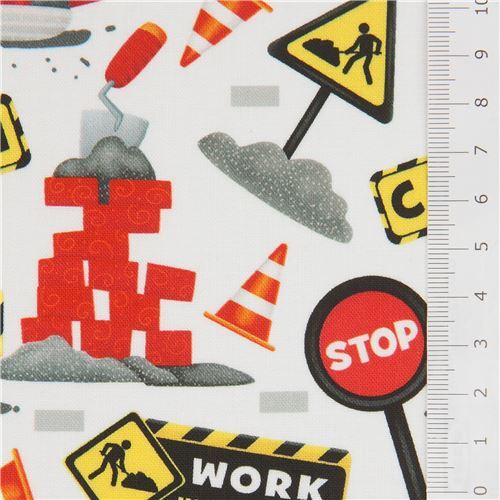 Fat Quarter (50 x 54 cm) - Quilting Treasures construction site fabric in white 4