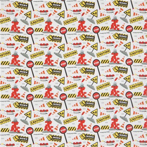 Fat Quarter (50 x 54 cm) - Quilting Treasures construction site fabric in white 5