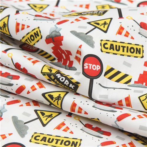 Fat Quarter (50 x 54 cm) - Quilting Treasures construction site fabric in white 6