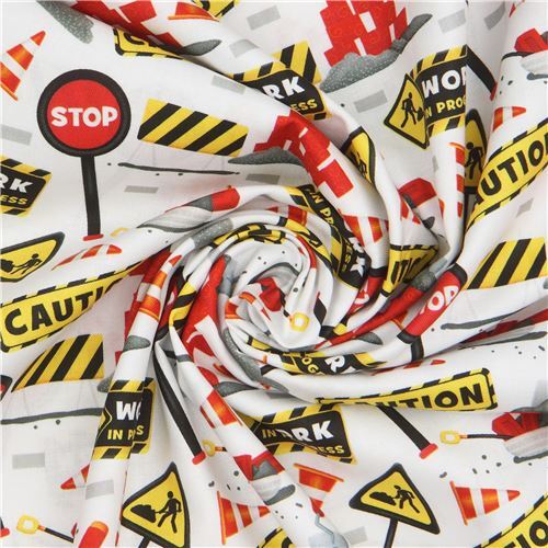 Fat Quarter (50 x 54 cm) - Quilting Treasures construction site fabric in white 7