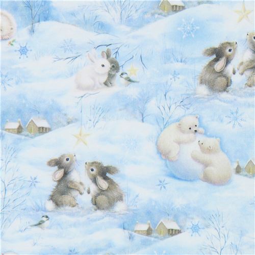 Quilting Treasures fabric with winter baby animals Fabric