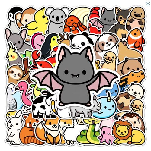 Kaninchen verschiedene Tieraufkleber 50 einzigartige Designs gestanzte Packung Flederm�use Koala 4