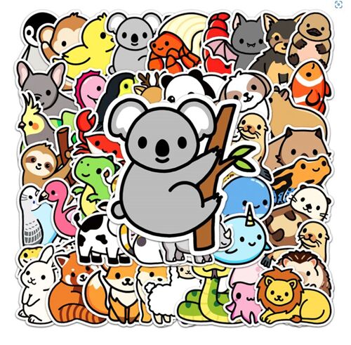Kaninchen verschiedene Tieraufkleber 50 einzigartige Designs gestanzte Packung Flederm�use Koala 5