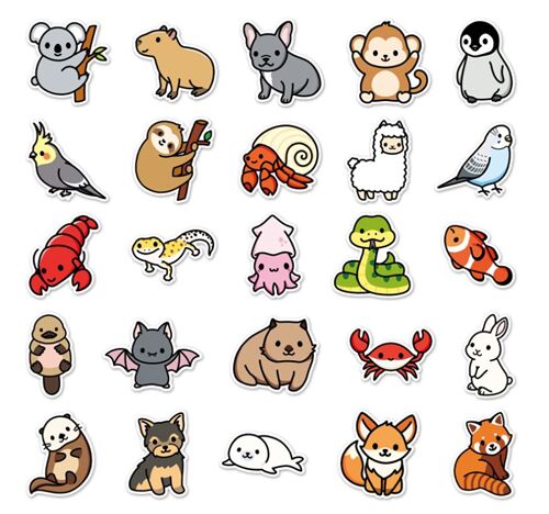 Kaninchen verschiedene Tieraufkleber 50 einzigartige Designs gestanzte Packung Flederm�use Koala 6