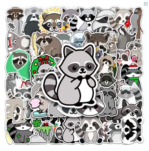 Pacchetto di adesivi fustellati di animali selvatici di procione 50 disegni unici 4