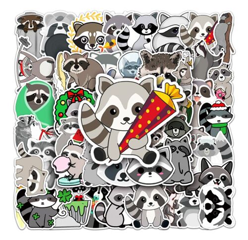 Pacchetto di adesivi fustellati di animali selvatici di procione 50 disegni unici 5