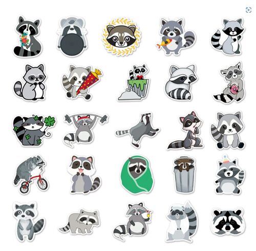 Pacchetto di adesivi fustellati di animali selvatici di procione 50 disegni unici 6
