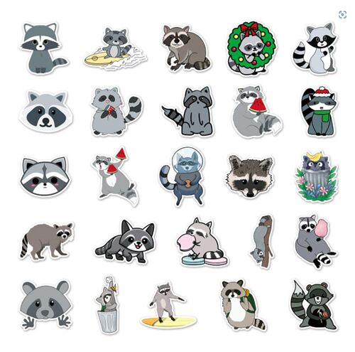 Pacchetto di adesivi fustellati di animali selvatici di procione 50 disegni unici 7