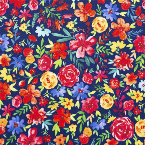 Tela minky azul marino con flores arcoris ancho extra Tela