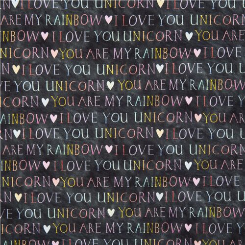Regenbogen Farbverlauf Text Liebe Einhorn schwarzer Stoff