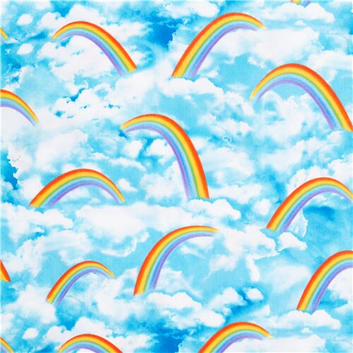 Rainbow Blue Sky White Clouds Fabric