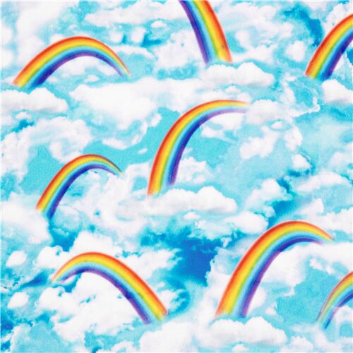 Rainbow Sky White Clouds Fabric