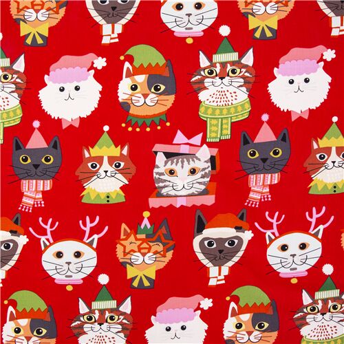 Kitty Christmas Cute Cats In Hats Fabric