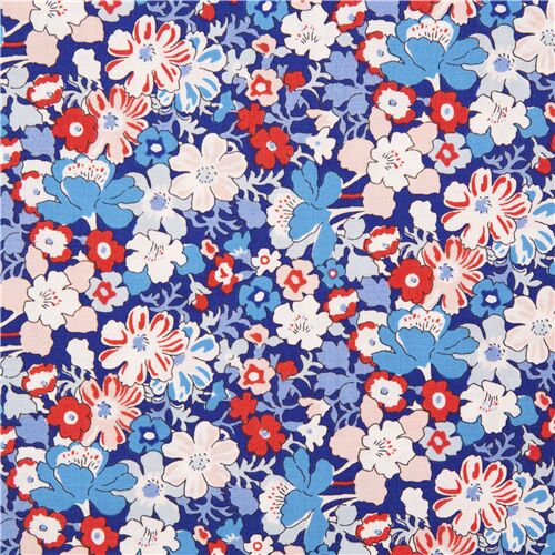 Retro flowers red indigo blue cotton Carnaby Liberty Fabrics Fabric