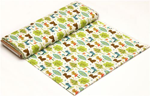 Riley Blake animal fabric with owl racoon bear tree 3