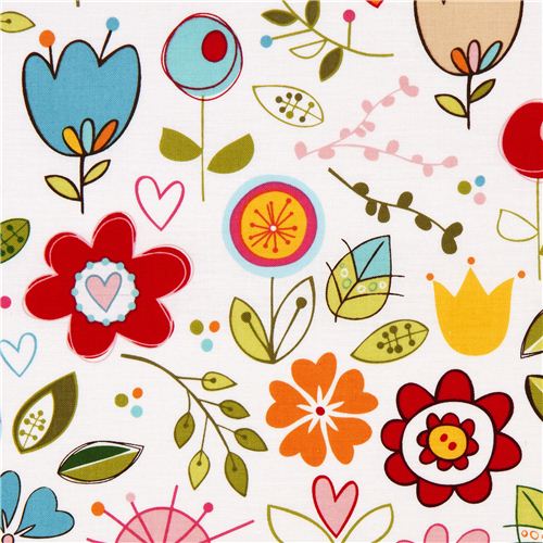 Riley Blake fabric with funny flowers heart leaf 1